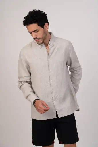 Contemporary Classic Beige Linen Shirt
