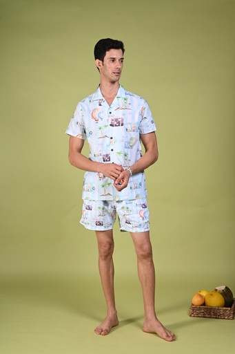 Summer Wanderlust Resort Shirt- Blue Glass