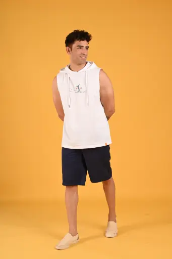 Sleeveless Statement: "OK BYE" Hoodie- Bright White