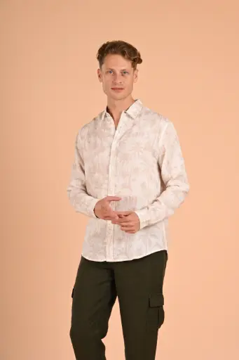Golden Hour Palms Long-Sleeve Linen Tropical Shirt